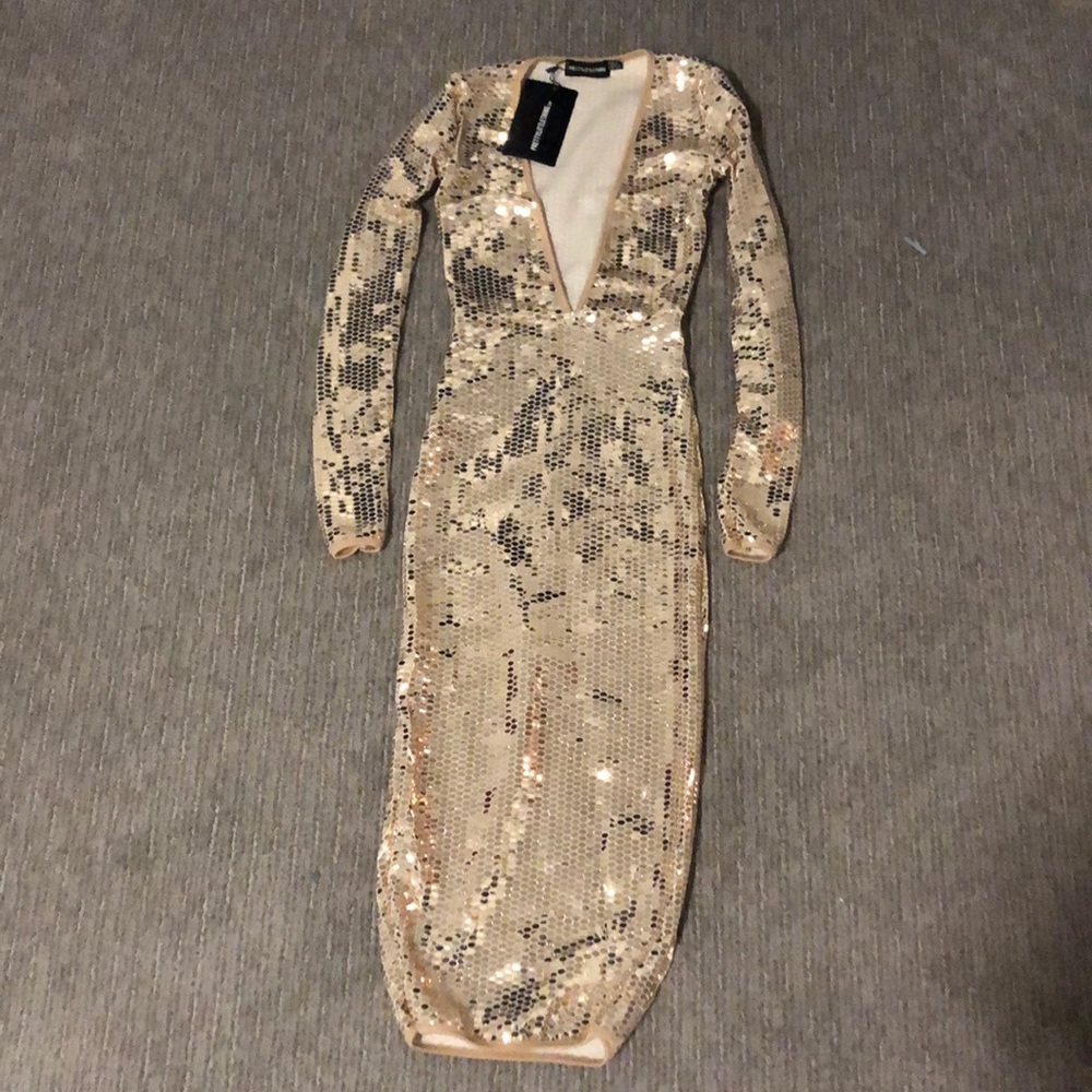Long Sleeve Gold Midi Dress (bodycon)